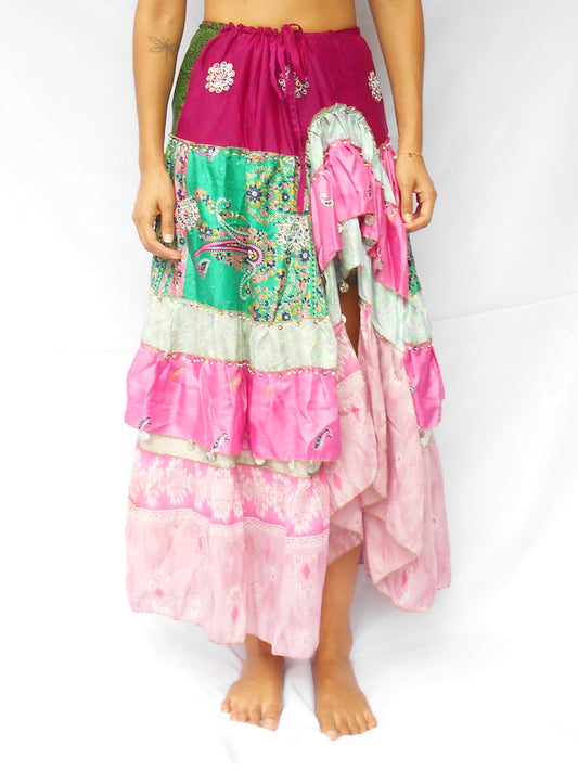 'Paisley Dream' Vintage Sari Drawstring Skirt | Hand-Embellished