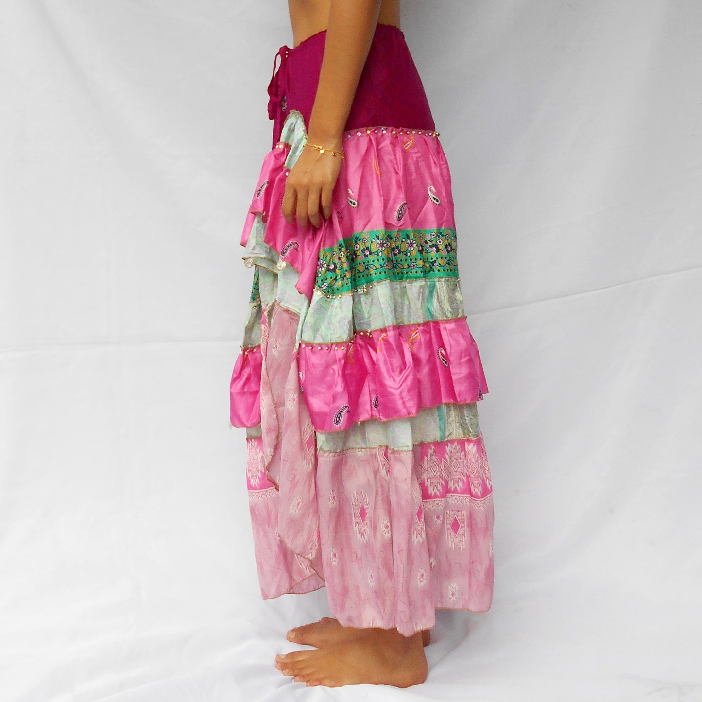 'Paisley Dream' Vintage Sari Drawstring Skirt | Hand-Embellished