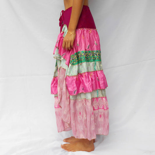 'Paisley Dream' Vintage Sari Drawstring Skirt | Hand-Embellished