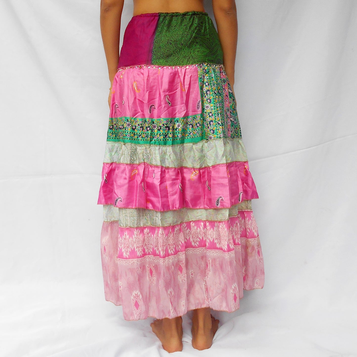 'Paisley Dream' Vintage Sari Drawstring Skirt | Hand-Embellished