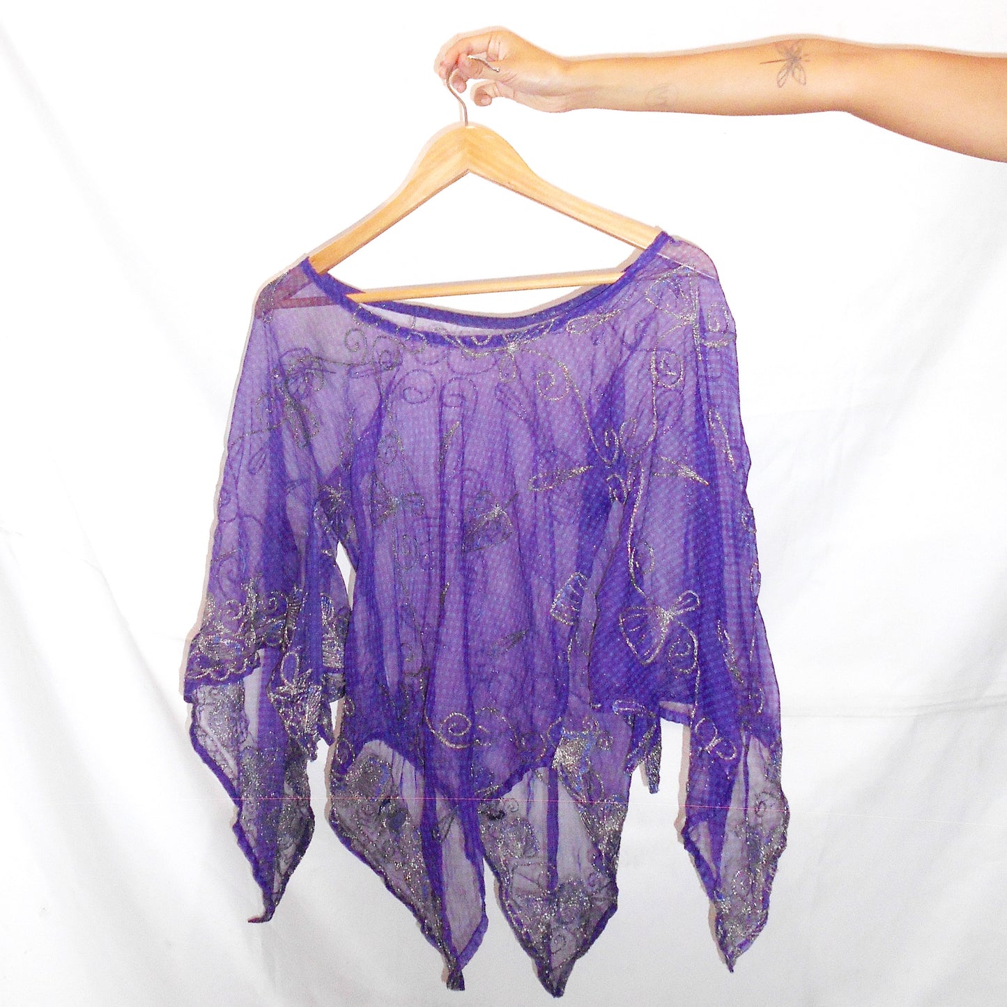'Mystic Flora' Vintage Sari Kaftan Top | Hand-Embellished