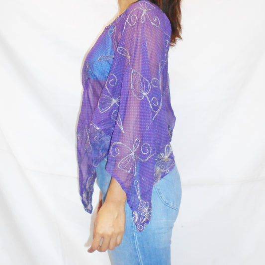 'Mystic Flora' Vintage Sari Kaftan Top | Hand-Embellished