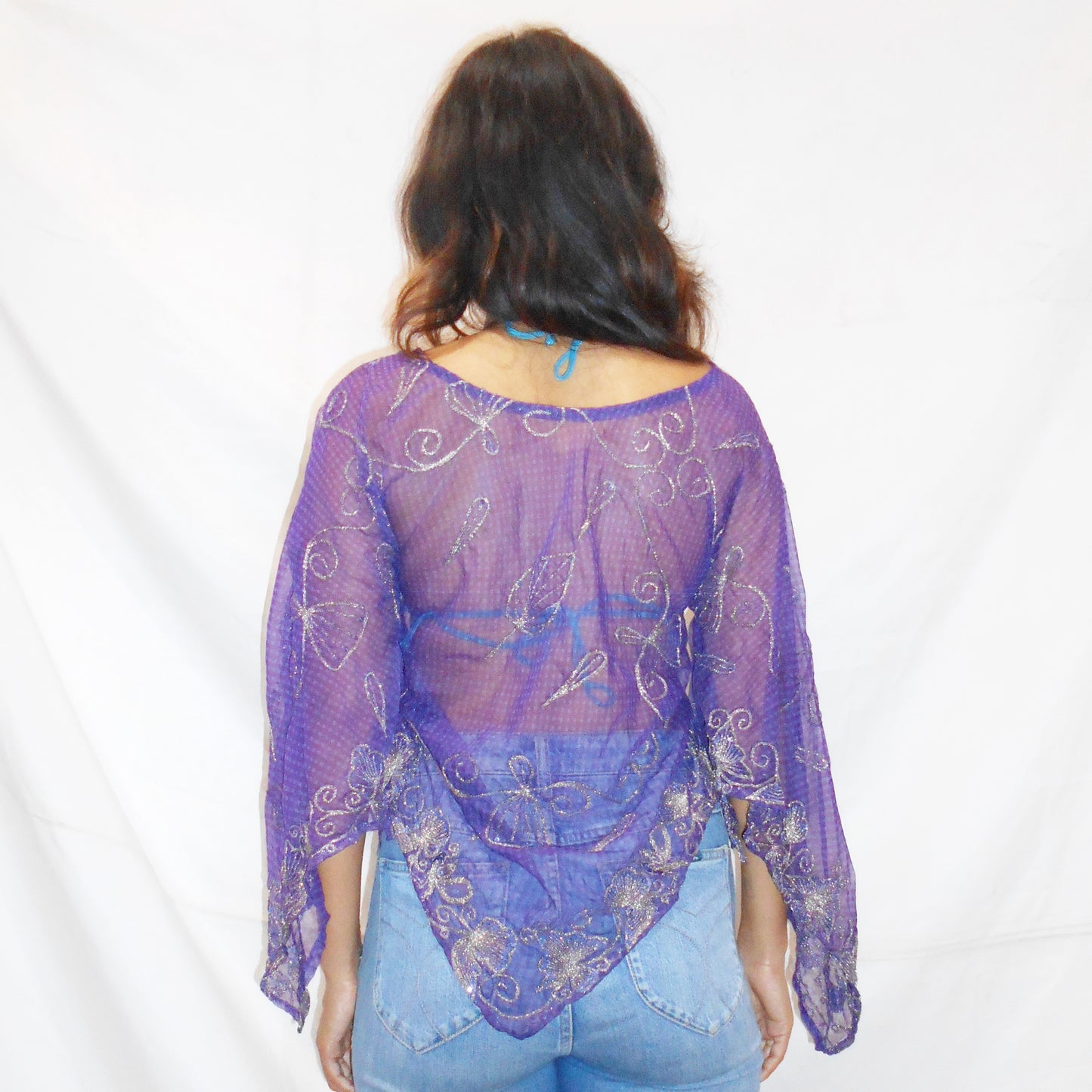 'Mystic Flora' Vintage Sari Kaftan Top | Hand-Embellished