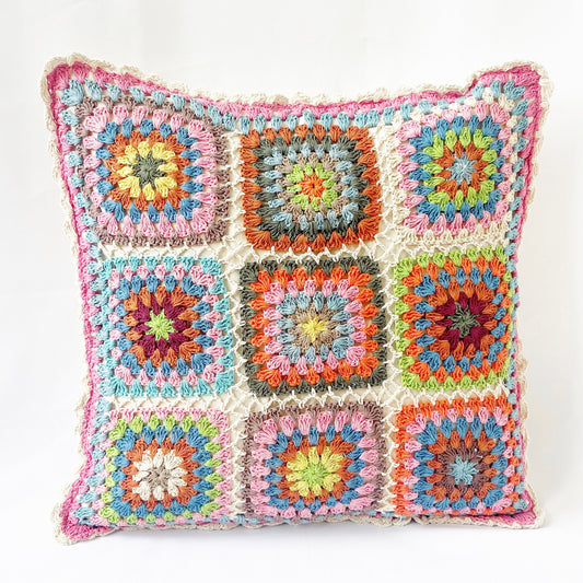 Mosaic Bloom Cushion Cover | Handcrafted Cotton Crochet