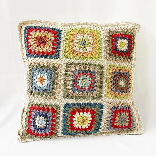 Mosaic Bloom Cushion Cover | Handcrafted Cotton Crochet