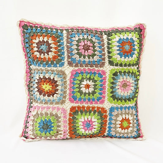 Mosaic Bloom Cushion Cover | Handcrafted Cotton Crochet