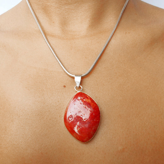 Lava Red Coral Pendant | 925 Sterling Silver