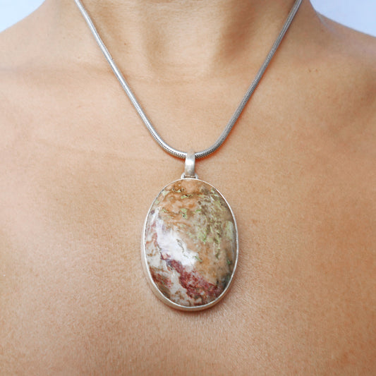 Earthy Jasper Oval Pendant | 925 Sterling Silver