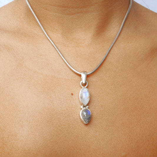 Mystic Duo Moonstone & Labradorite Pendant | 925 Sterling Silver