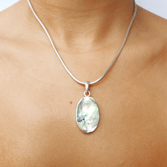 Iridescent Abalone Oval Pendant | 925 Sterling Silver