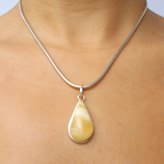 Golden Amber Teardrop Pendant| 925 Sterling Silver