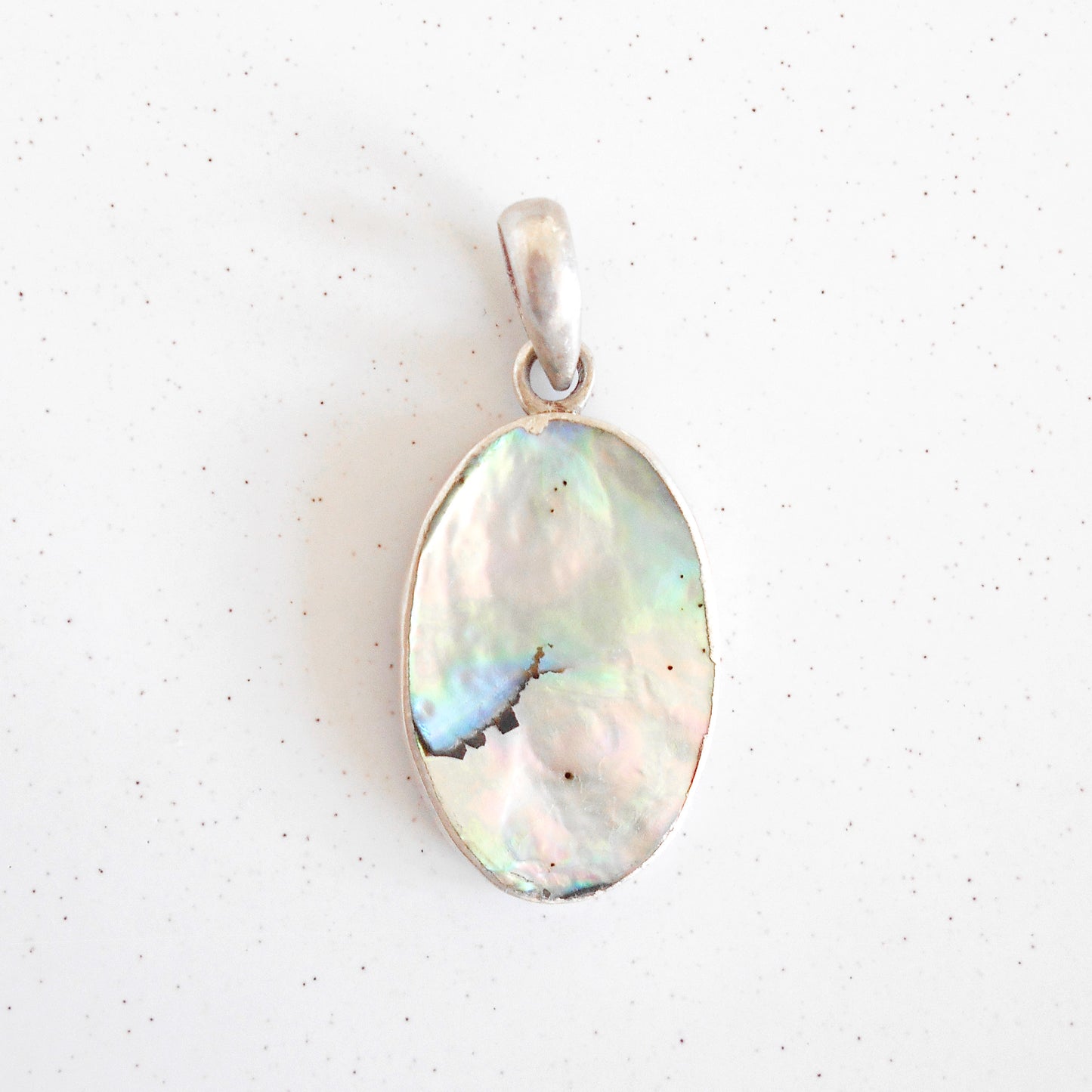 Iridescent Abalone Oval Pendant | 925 Sterling Silver