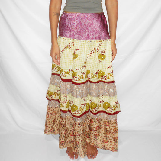'Marigold & Mulberry' Vintage Sari Drawstring Skirt | Hand-Embellished