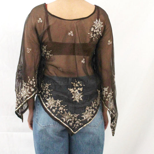 'Gilded Starflower' Vintage Sari Kaftan Top | Hand-Embellished