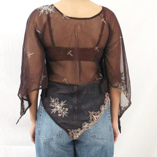 'Nocturne Bloom' Vintage Sari Kaftan Top | Hand-Embellished