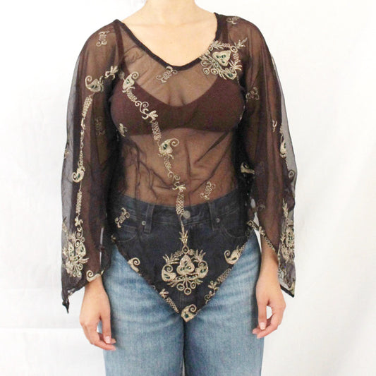 'Gilded Jade' Vintage Sari Kaftan Top | Hand-Embellished