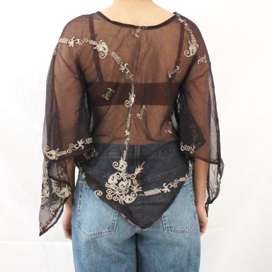 'Gilded Jade' Vintage Sari Kaftan Top | Hand-Embellished