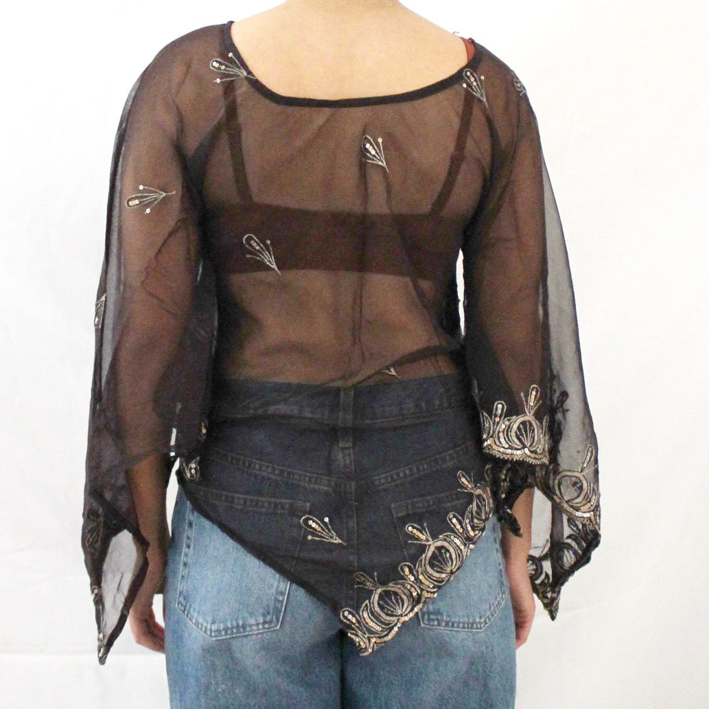'Gilded Deco' Vintage Sari Kaftan Top | Hand-Embellished