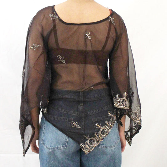'Gilded Deco' Vintage Sari Kaftan Top | Hand-Embellished