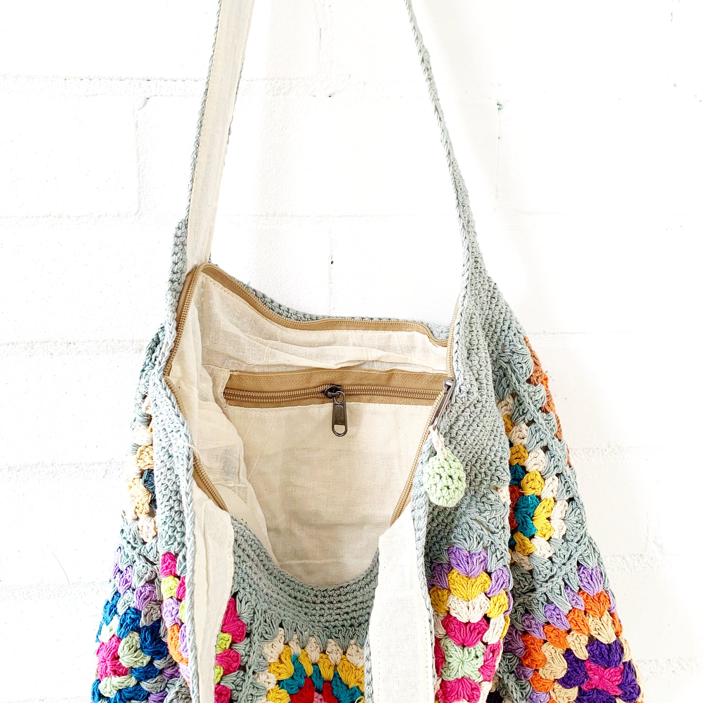 Summer Sky Granny Square Shoulder Bag | Handcrafted Cotton Crochet