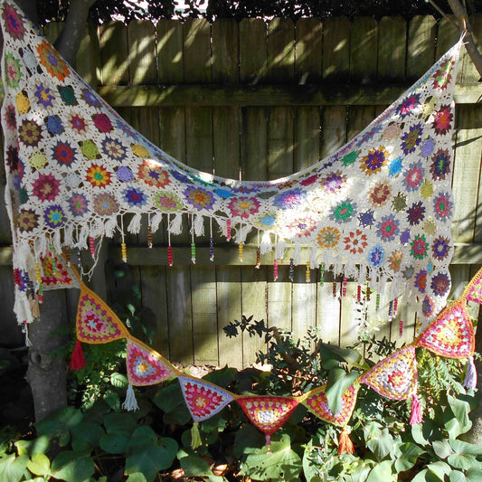 Festive Bloom Crochet Bunting (128cm)| Handcrafted Cotton Crochet