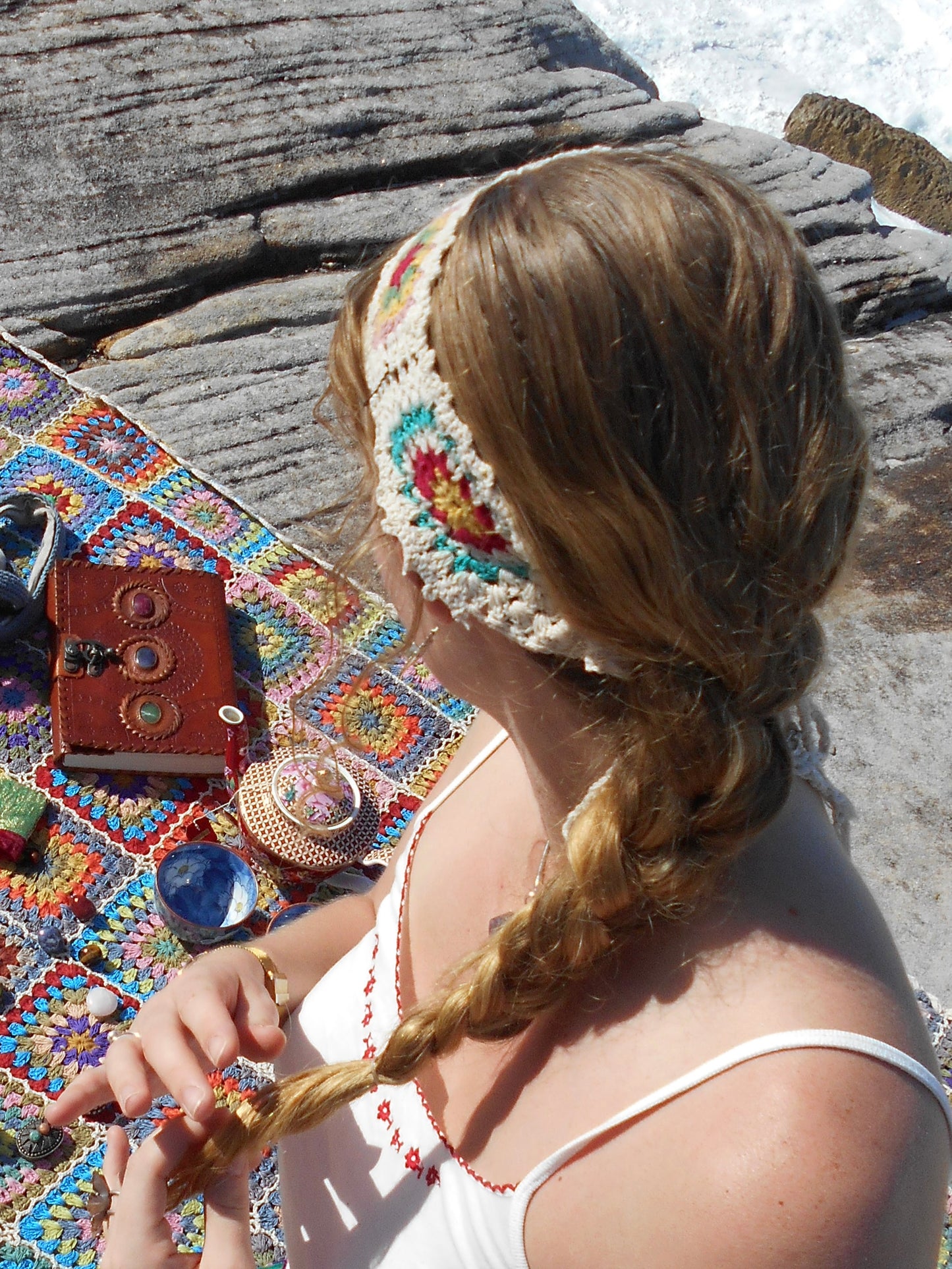 Rainbow Bloom Adjustable Crochet Headband